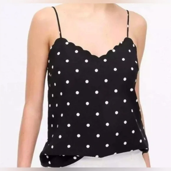 NWOT J. Crew Black and White Polka Dot Scalloped Tank top - Picture 1 of 7